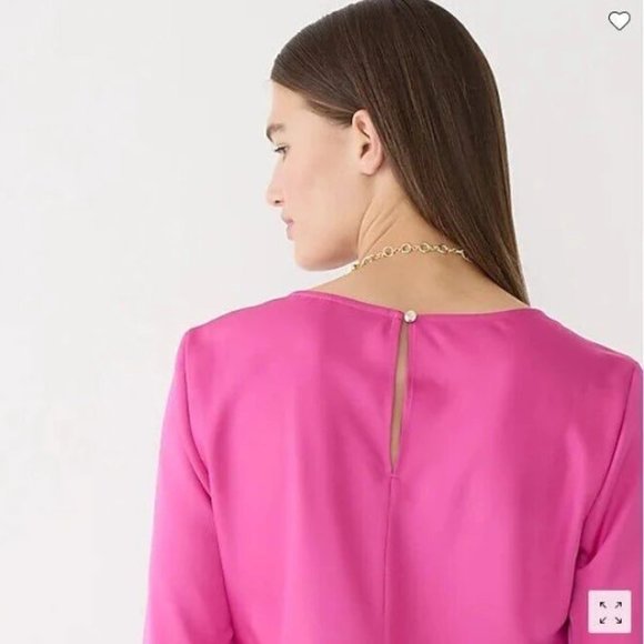 J Crew Women Pink Shift And Ruffle Long Sleeve Crew Neck Satin Crepe Dress.  SZ0 - Picture 3 of 4